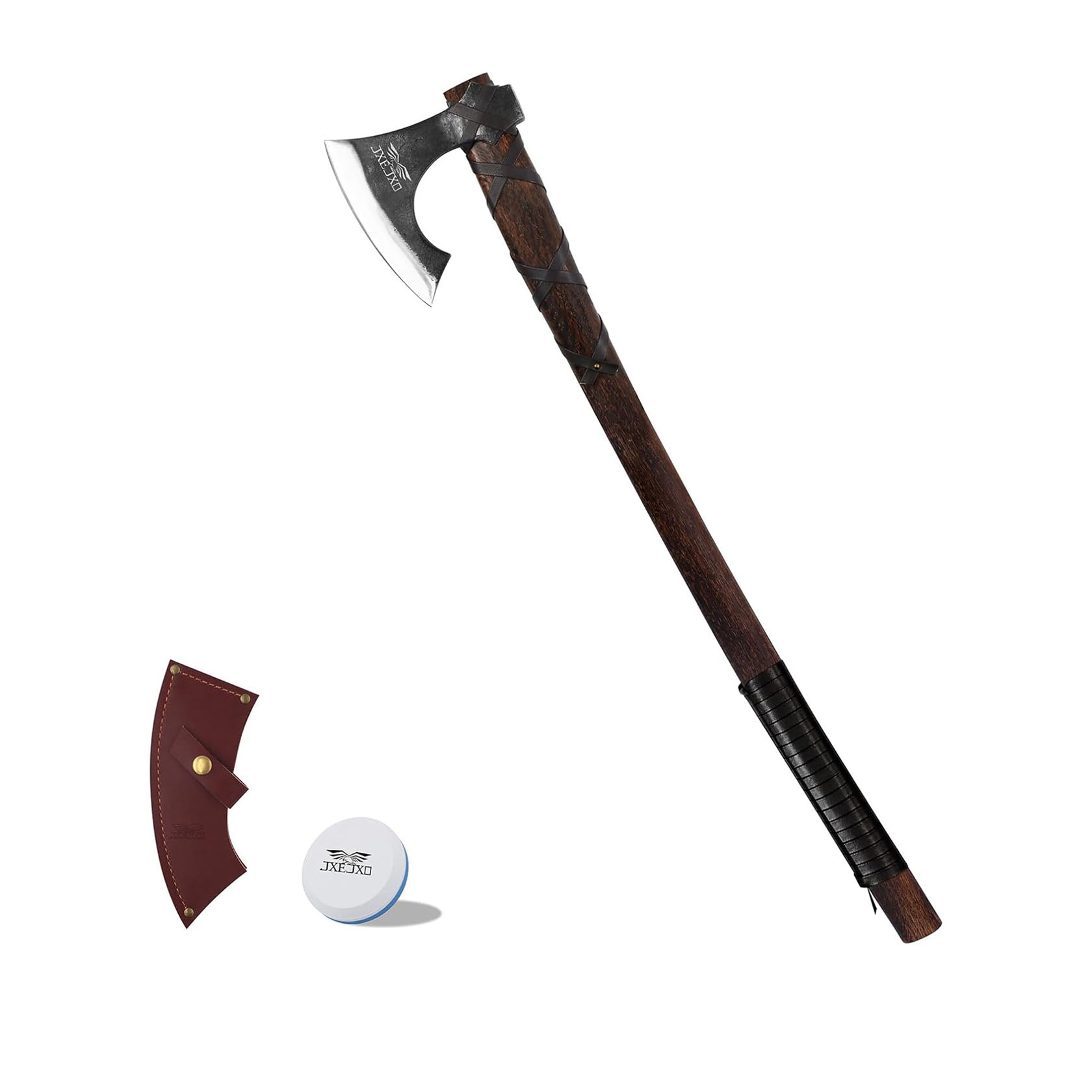 31.5 Inch Axe, Splitting Axe 1065 High Manganese Steel, Hickory Handle with Leather Sheath