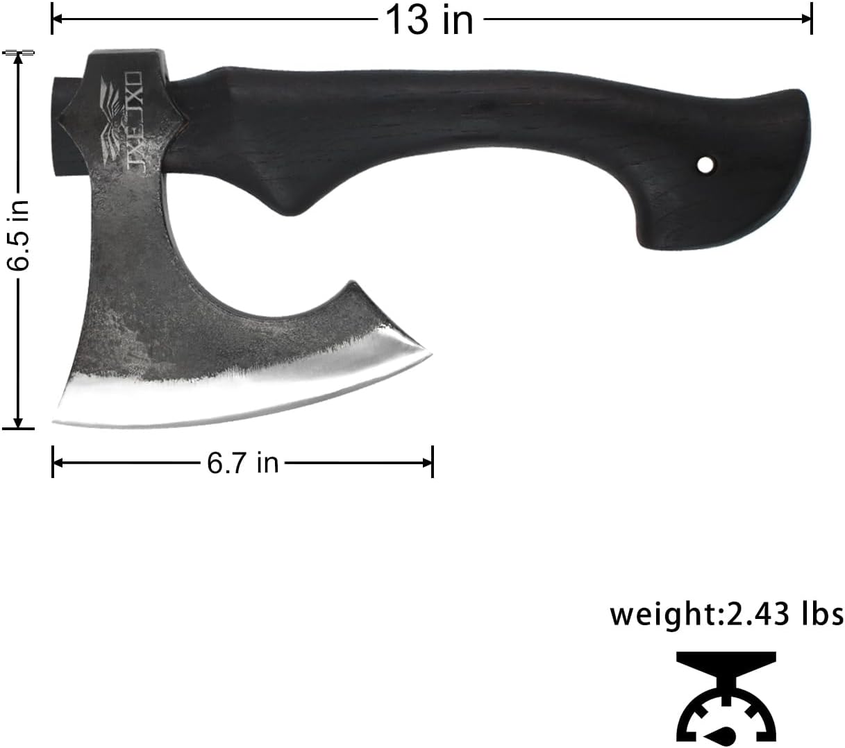 13 Inch Hatchet, Camping Hatchet 1065 High Manganese Steel, Hickory Handle Tomahawk Axe with Leather Sheath