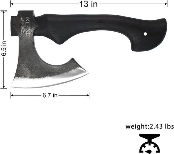 13 Inch Hatchet, Camping Hatchet 1065 High Manganese Steel, Hickory Handle Tomahawk Axe with Leather Sheath
