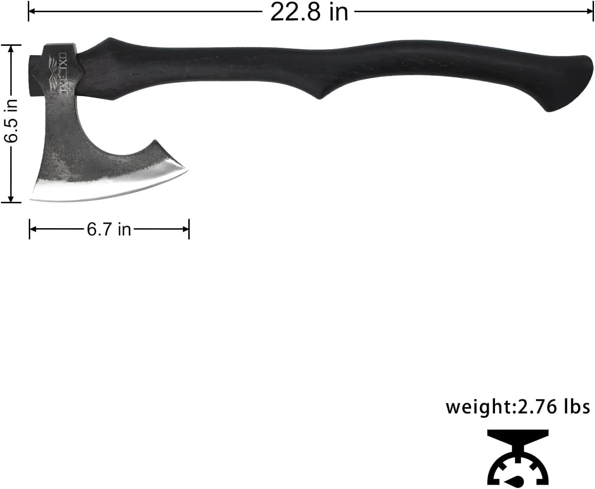 JXEJXO Camping Axe22.8″Heavy-Duty Hand-Forged 1065 Carbon Steel with Black Wooden Handle,for Camping&Garden Use,Sharpening Suit Included