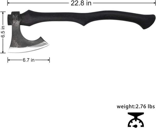 JXEJXO Camping Axe22.8″Heavy-Duty Hand-Forged 1065 Carbon Steel with Black Wooden Handle,for Camping&Garden Use,Sharpening Suit Included