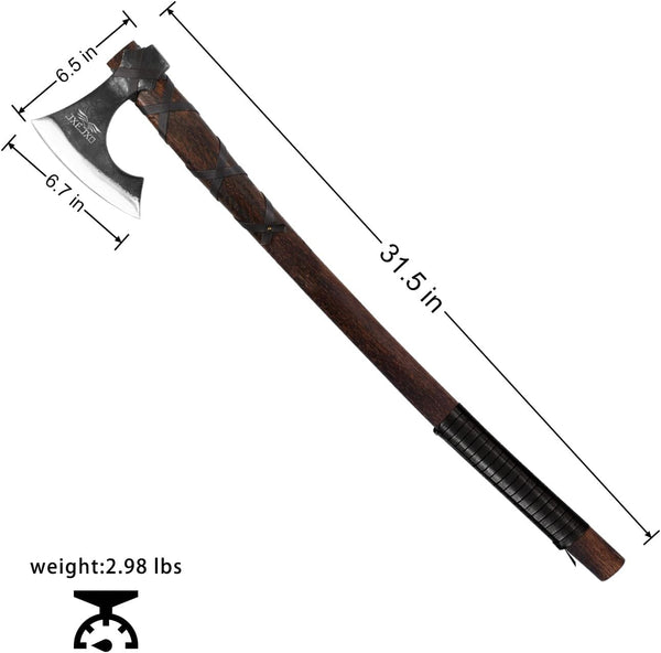 31.5 Inch Axe, Splitting Axe 1065 High Manganese Steel, Hickory Handle with Leather Sheath