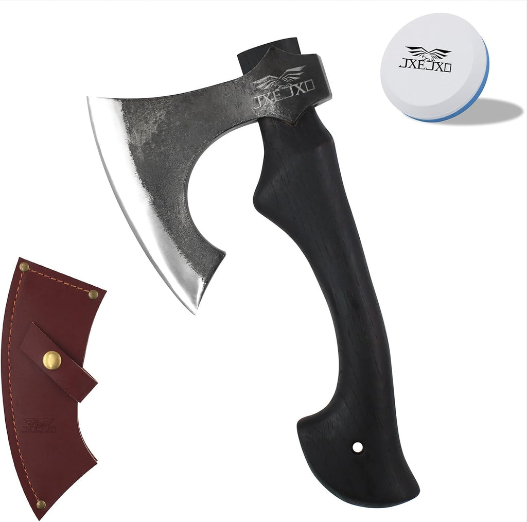 13 Inch Hatchet, Camping Hatchet 1065 High Manganese Steel, Hickory Handle Tomahawk Axe with Leather Sheath