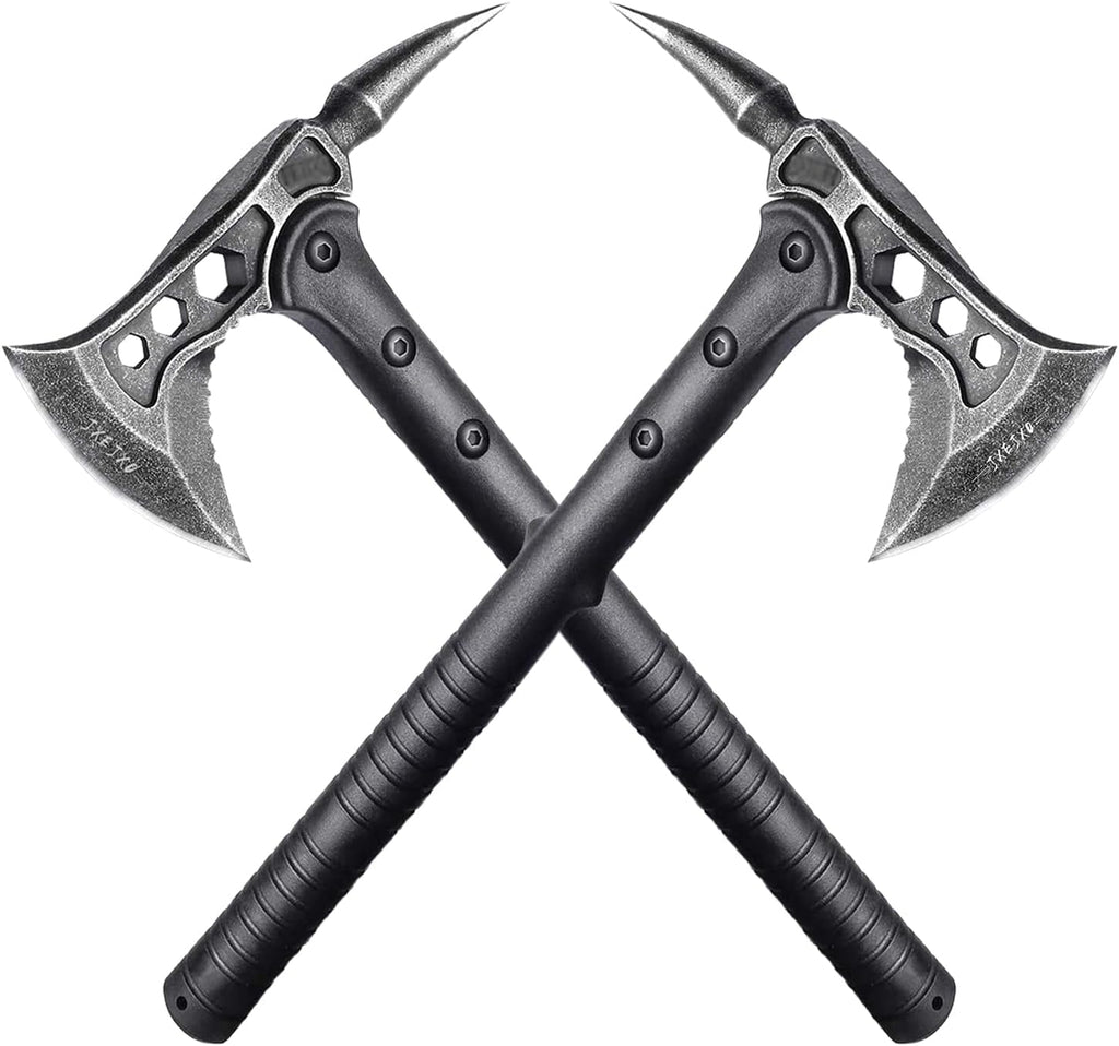 JXE JXO Camping Axe, Throwing Tactical Tomahawk with Spike, Survival Hatchet with Sheath, Nylon Fiber Handle for Outdoor Survival Hiking Camping （14.5 inch）