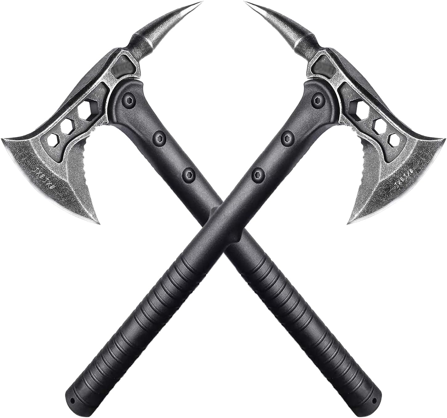 JXE JXO Camping Axe, Throwing Tactical Tomahawk with Spike, Survival Hatchet with Sheath, Nylon Fiber Handle for Outdoor Survival Hiking Camping （14.5 inch）