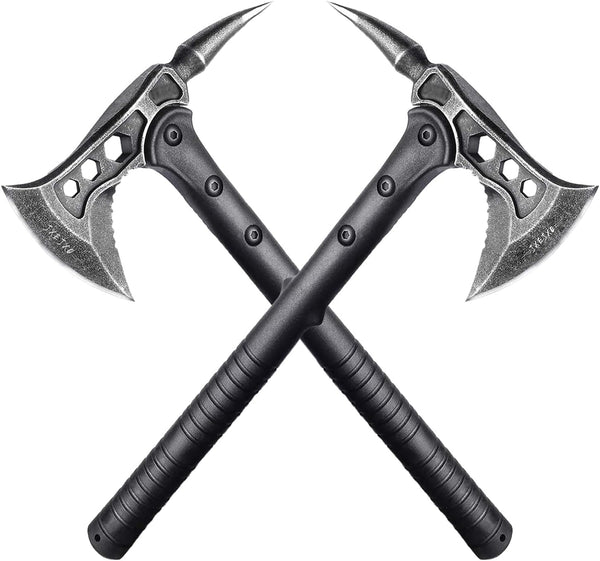 JXE JXO Camping Axe, Throwing Tactical Tomahawk with Spike, Survival Hatchet with Sheath, Nylon Fiber Handle for Outdoor Survival Hiking Camping （14.5 inch）