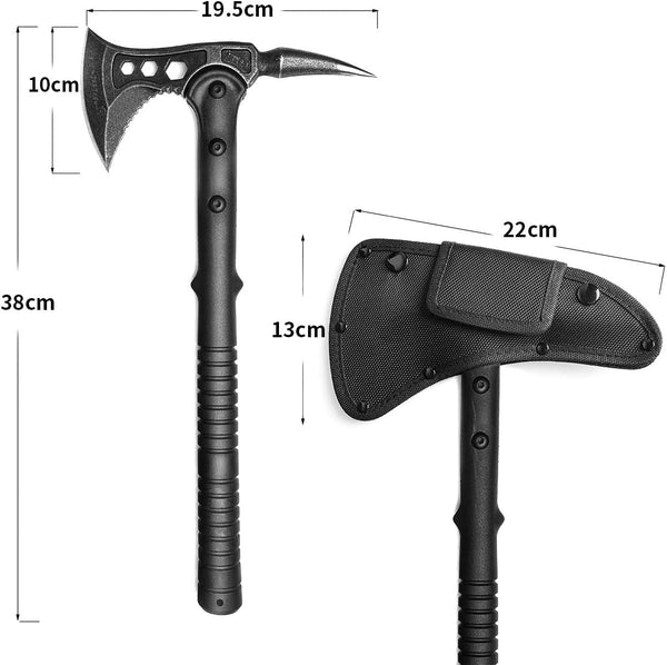 JXE JXO Camping Axe, Throwing Tactical Tomahawk with Spike, Survival Hatchet with Sheath, Nylon Fiber Handle for Outdoor Survival Hiking Camping （14.5 inch）