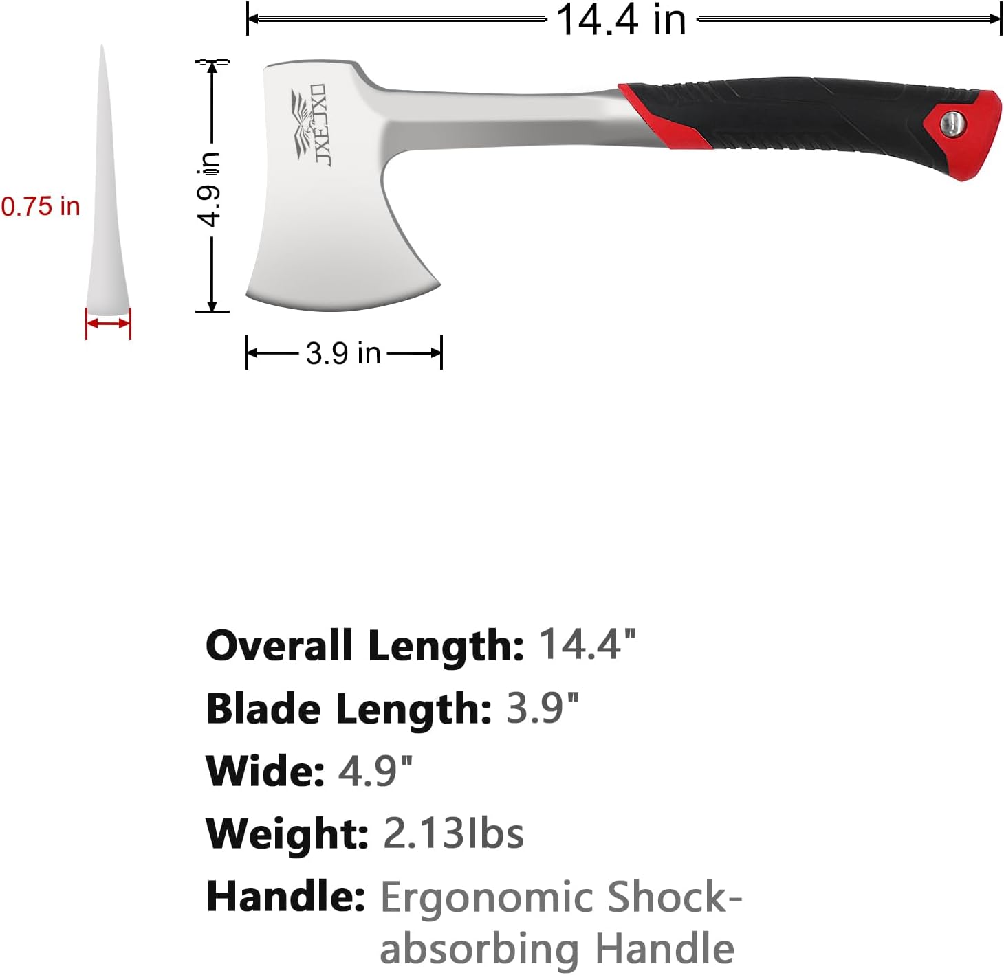 Camping Axe & Hatchets – 14.4″ Camping Hatchet with Forged Steel Construction & Ergonomic Shock-Absorbing Grip (Red）