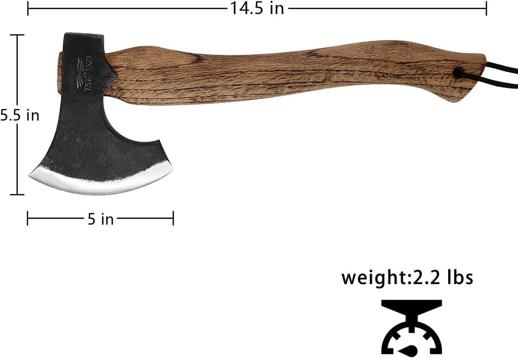 JXE JXO Hatchet, 14.5″ Camping Axe 1065 High Manganese Steel and Hickory Handle with Leather Sheath – Bushcraft Hatchet for Wood Splitting and Chopping