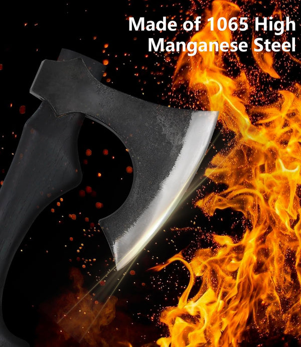 13 Inch Hatchet, Camping Hatchet 1065 High Manganese Steel, Hickory Handle Tomahawk Axe with Leather Sheath
