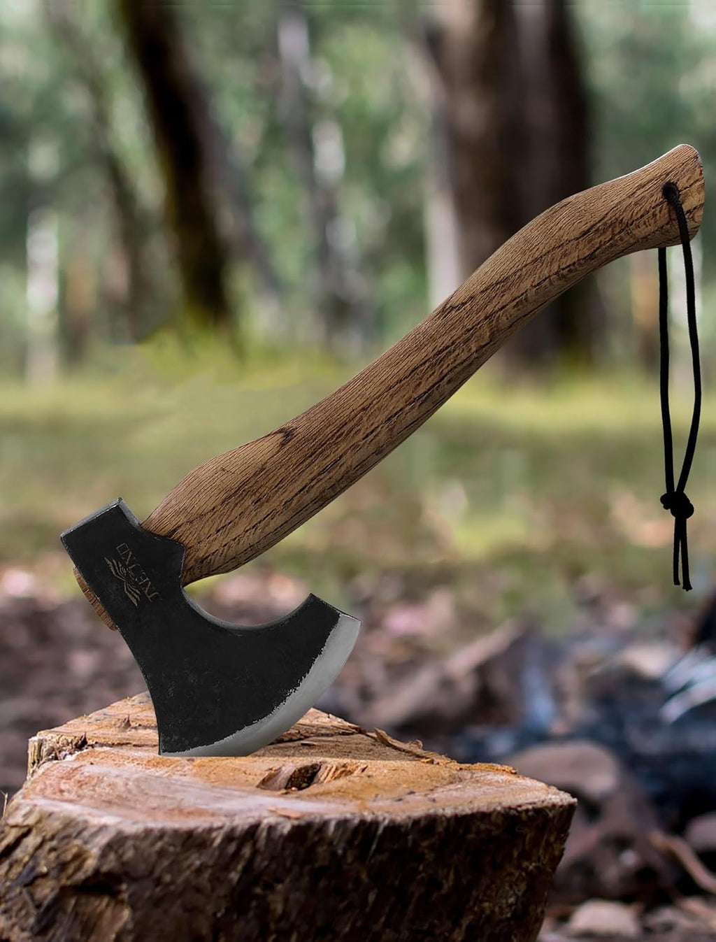 JXE JXO Hatchet, 14.5″ Camping Axe 1065 High Manganese Steel and Hickory Handle with Leather Sheath – Bushcraft Hatchet for Wood Splitting and Chopping