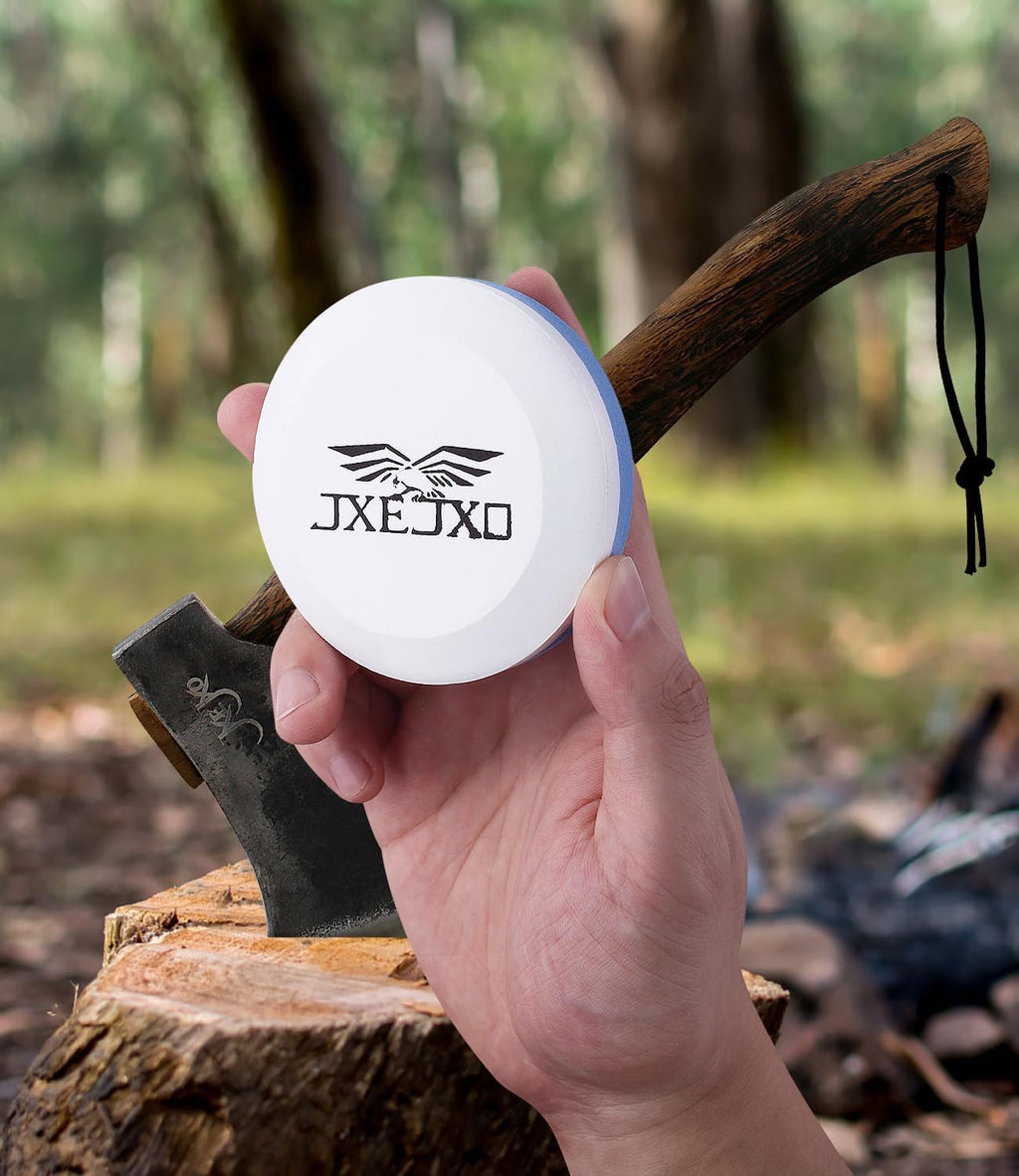 JXE JXO Knife/Hatchet Sharpening Stone – 400/1000 Grit Dual Grit Whetstone & Tool Sharpener with Leather Sheath