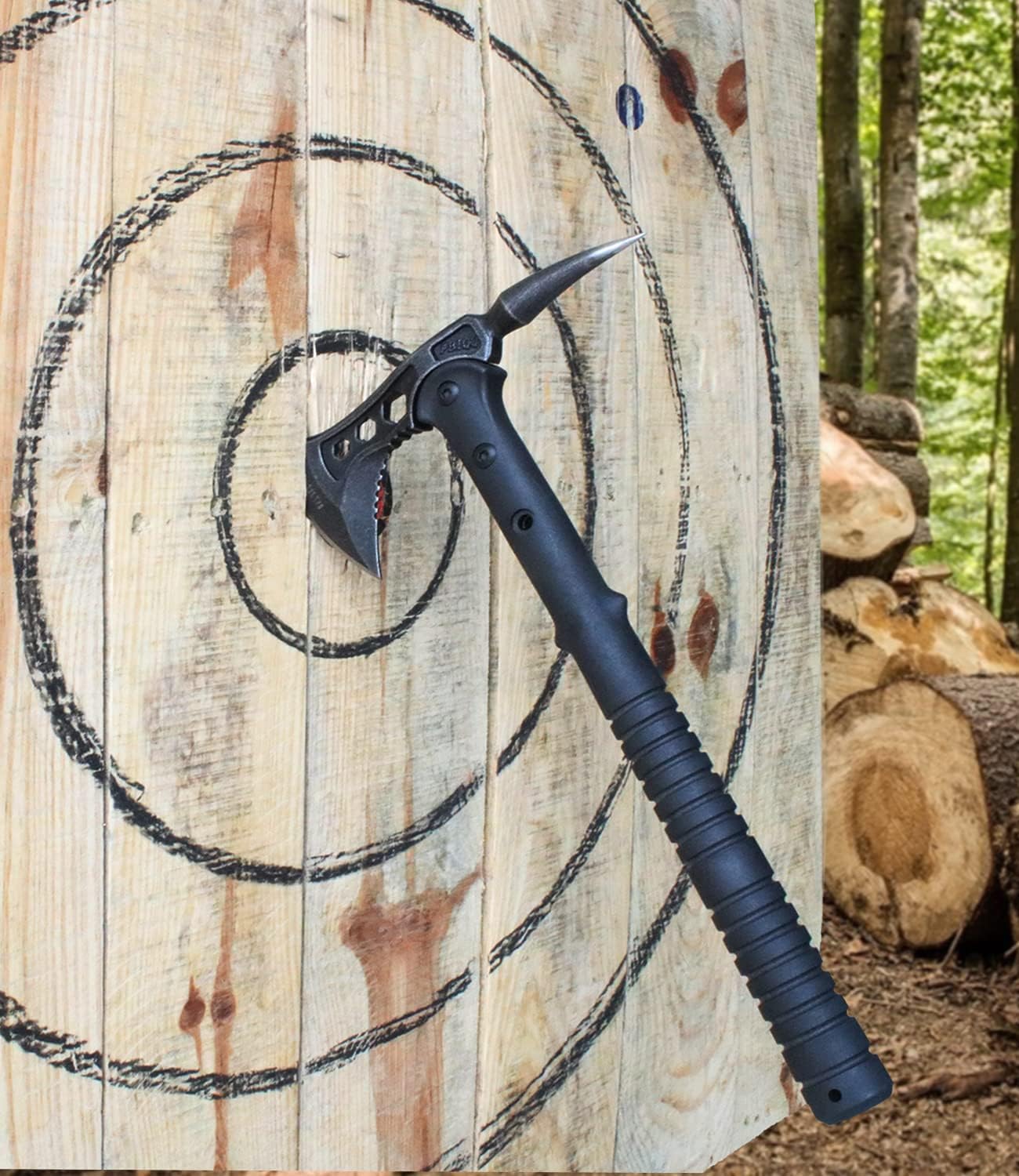 JXE JXO Camping Axe, Throwing Tactical Tomahawk with Spike, Survival Hatchet with Sheath, Nylon Fiber Handle for Outdoor Survival Hiking Camping （14.5 inch）