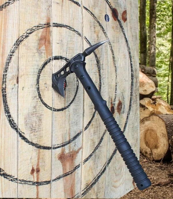 JXE JXO Camping Axe, Throwing Tactical Tomahawk with Spike, Survival Hatchet with Sheath, Nylon Fiber Handle for Outdoor Survival Hiking Camping （14.5 inch）