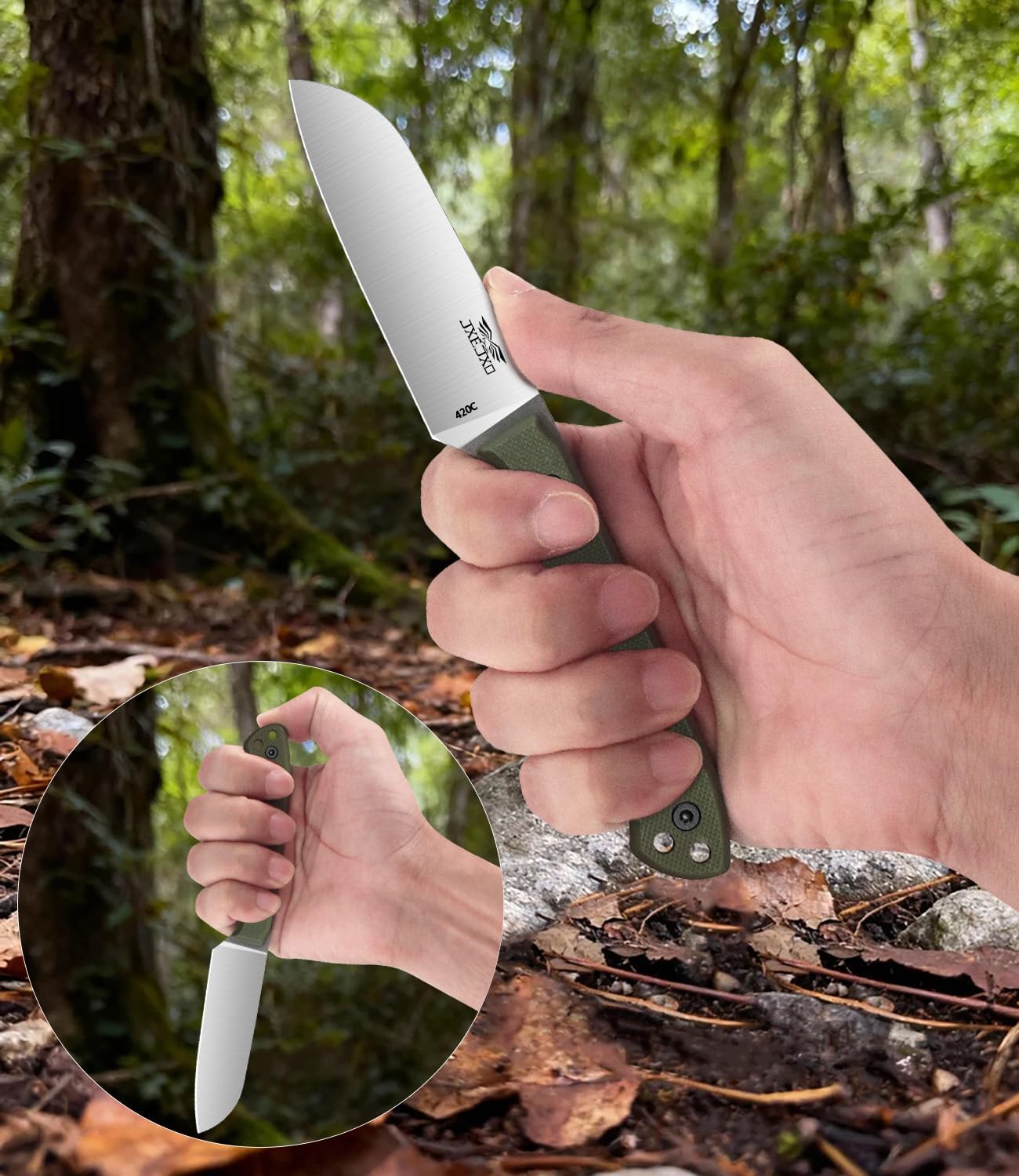 Fixed Blade Knife, 3.2" 420 Steel Blade Small Knife with G10 Handle Full Tang with Kydex Sheath