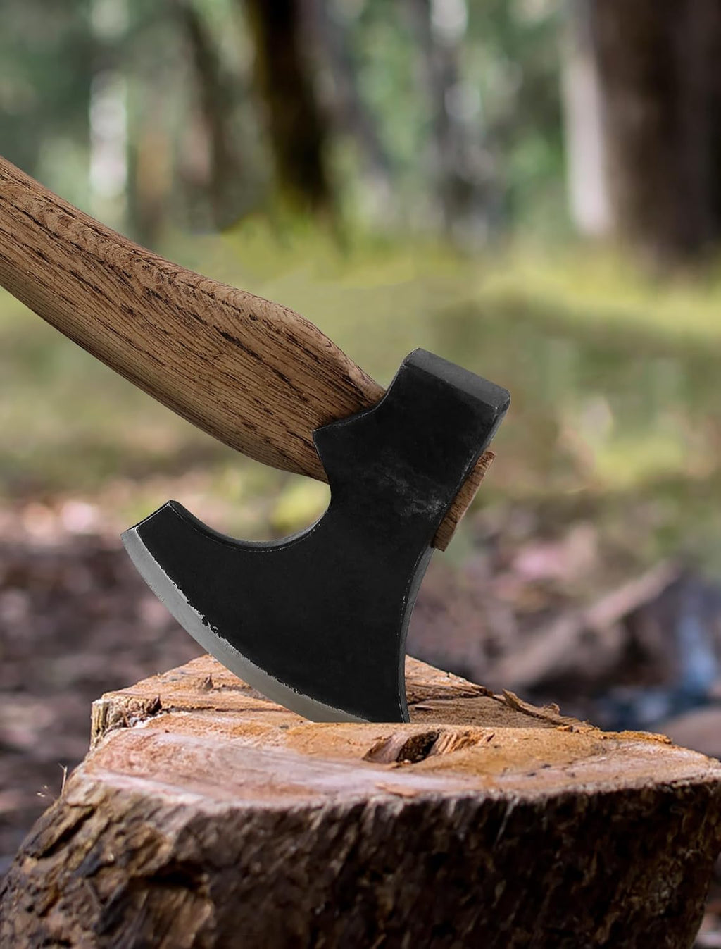 JXE JXO Hatchet, 14.5″ Camping Axe 1065 High Manganese Steel and Hickory Handle with Leather Sheath – Bushcraft Hatchet for Wood Splitting and Chopping