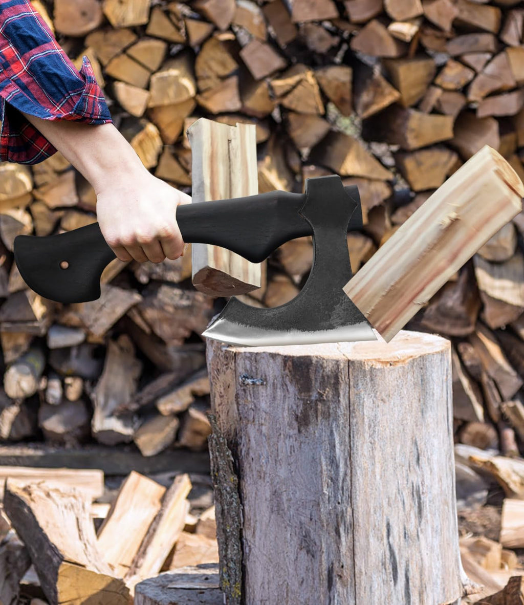 13 Inch Hatchet, Camping Hatchet 1065 High Manganese Steel, Hickory Handle Tomahawk Axe with Leather Sheath