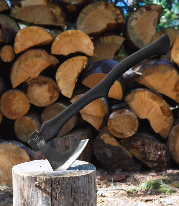 JXEJXO Camping Axe22.8″Heavy-Duty Hand-Forged 1065 Carbon Steel with Black Wooden Handle,for Camping&Garden Use,Sharpening Suit Included