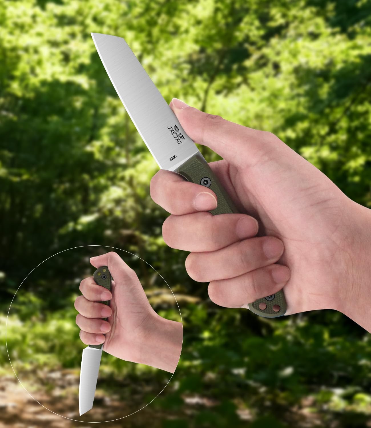 Fixed Blade Knife, 3.6" 420 Steel Blade Small Knife with G10 Handle Full Tang with Kydex Sheath for Outdoor Camping, Survival, Hiking,JXEJXO