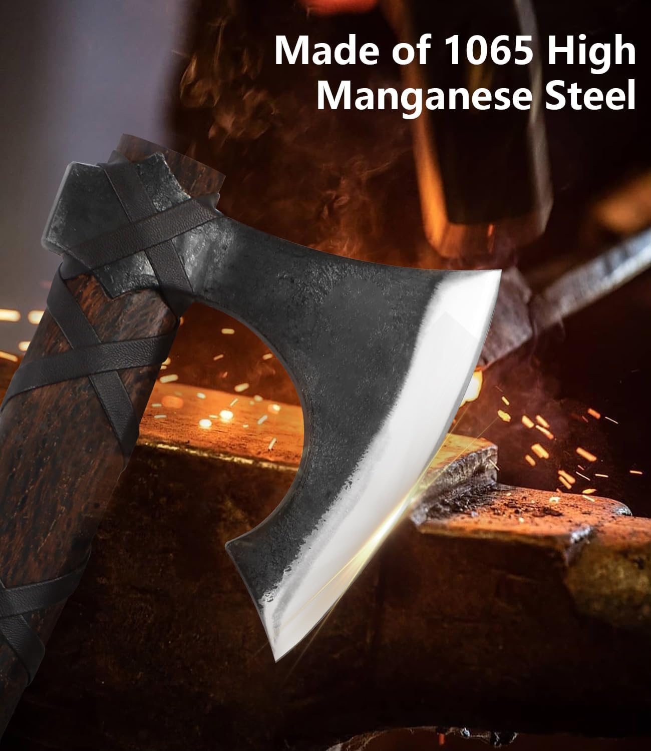 31.5 Inch Axe, Splitting Axe 1065 High Manganese Steel, Hickory Handle with Leather Sheath