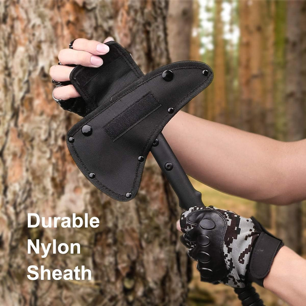 JXE JXO Camping Axe, Throwing Tactical Tomahawk with Spike, Survival Hatchet with Sheath, Nylon Fiber Handle for Outdoor Survival Hiking Camping （14.5 inch）