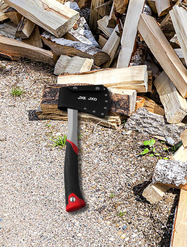 Camping Axe & Hatchets – 14.4″ Camping Hatchet with Forged Steel Construction & Ergonomic Shock-Absorbing Grip (Red）