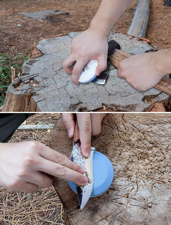 JXE JXO Knife/Hatchet Sharpening Stone – 400/1000 Grit Dual Grit Whetstone & Tool Sharpener with Leather Sheath