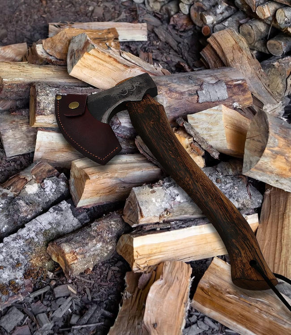 The Frostbreaker – Camping Hatchet – Forged Steel Axe with Leather Sheath – Survival Axe for Wood Splitting and Chopping – Bushcraft Hatchet – Perfect for Outdoor Adventures