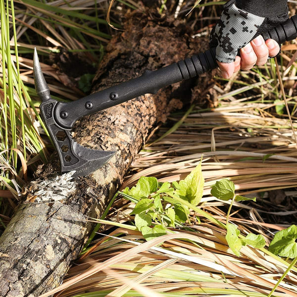 JXE JXO Camping Axe, Throwing Tactical Tomahawk with Spike, Survival Hatchet with Sheath, Nylon Fiber Handle for Outdoor Survival Hiking Camping （14.5 inch）