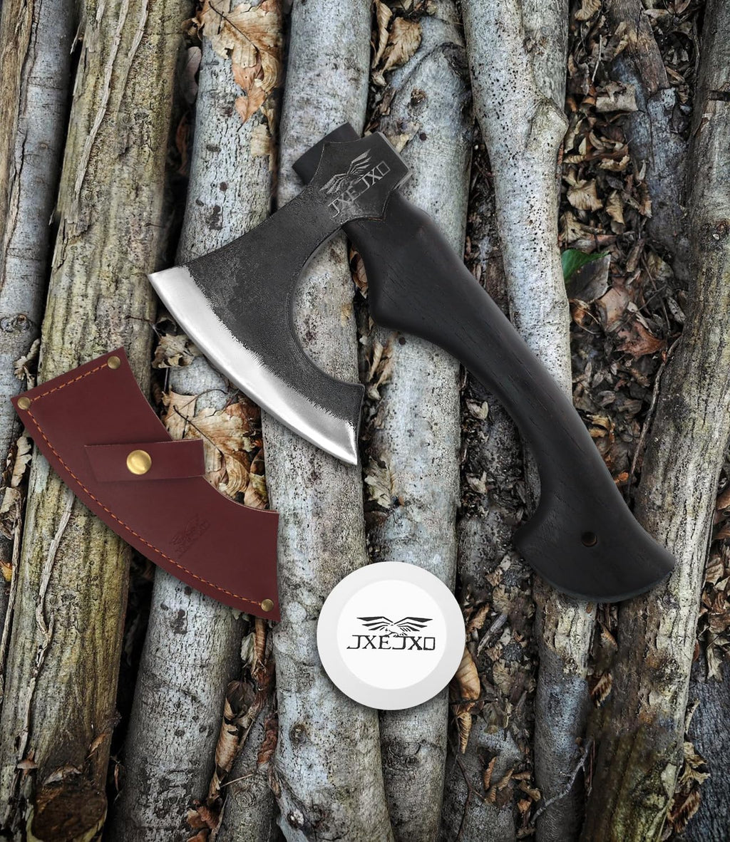 13 Inch Hatchet, Camping Hatchet 1065 High Manganese Steel, Hickory Handle Tomahawk Axe with Leather Sheath