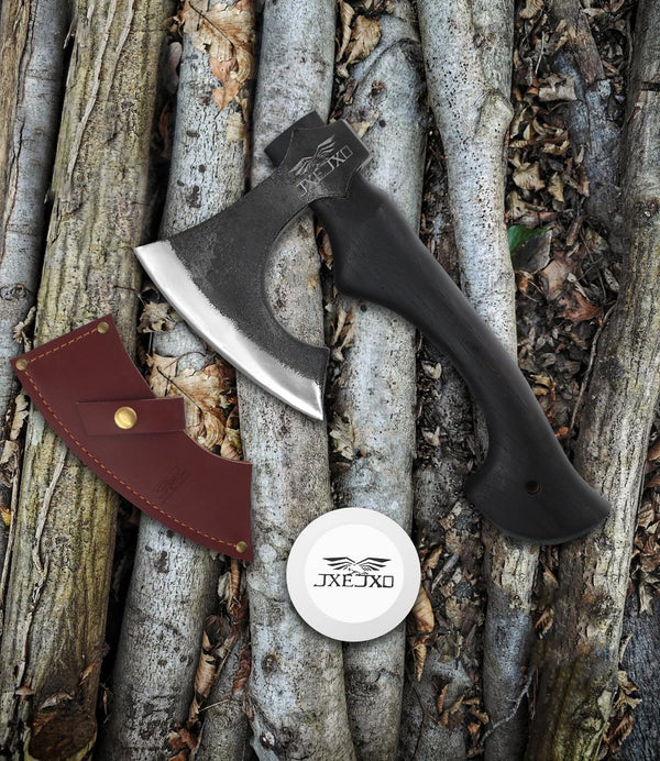 13 Inch Hatchet, Camping Hatchet 1065 High Manganese Steel, Hickory Handle Tomahawk Axe with Leather Sheath