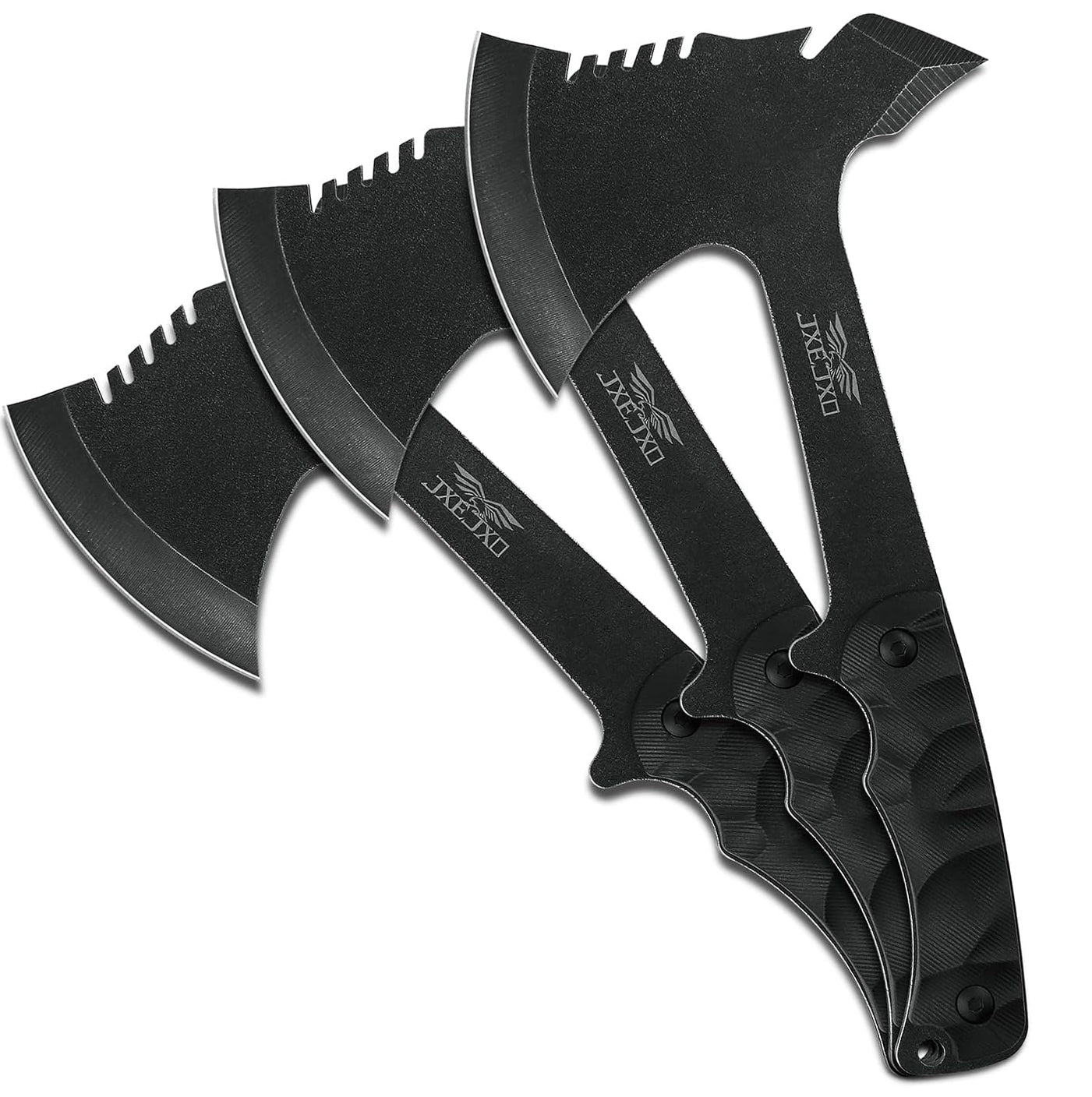 JXE JXO Throwing Axe Sets, Overall 10.2″ 3Pack Throwing Tomahawk, Full Tang 420HC Stainless Steel, Design for Hawks Throwing Recreation and Competition Main image