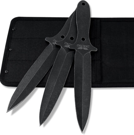 The Black Sword: 10.23" Throwing Spikes with Sheath, 0.236" Thick Black Series Stainless Steel Spin/Half Spin Throwing Set