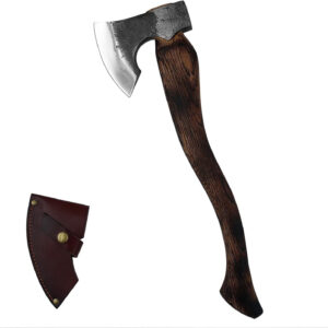 Camping Axe - 21 inches Chopping Axe for Wood Splitting and Kindling, 1055 High Carbon Steel and Beech Wooden Handle, with Leather Sheath - Head 1.5 lbs
